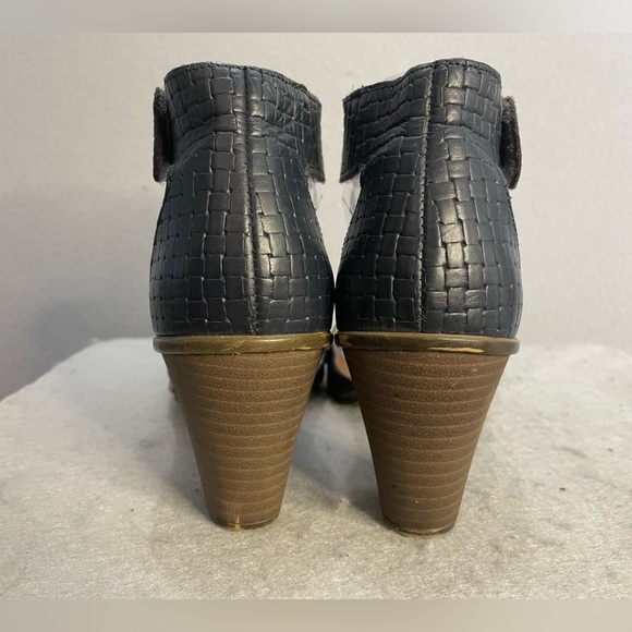 Rieker Sandals Antistress Woven Leather Black Easy close Open Toe Block Heel - Picture 5 of 13